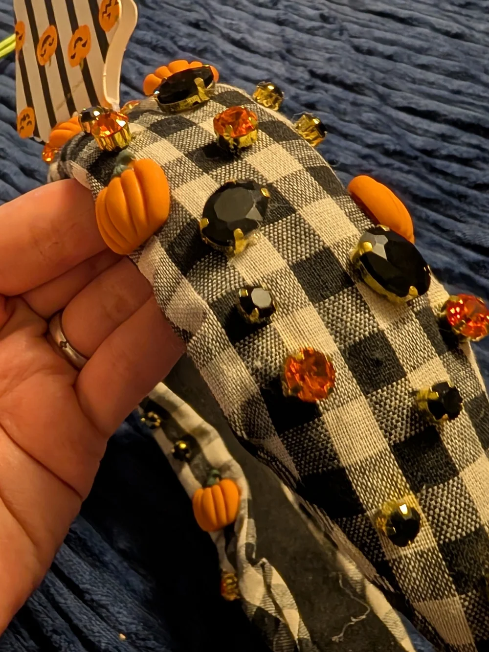 Piper K Black Gingham Pumpkin Embellished Headband